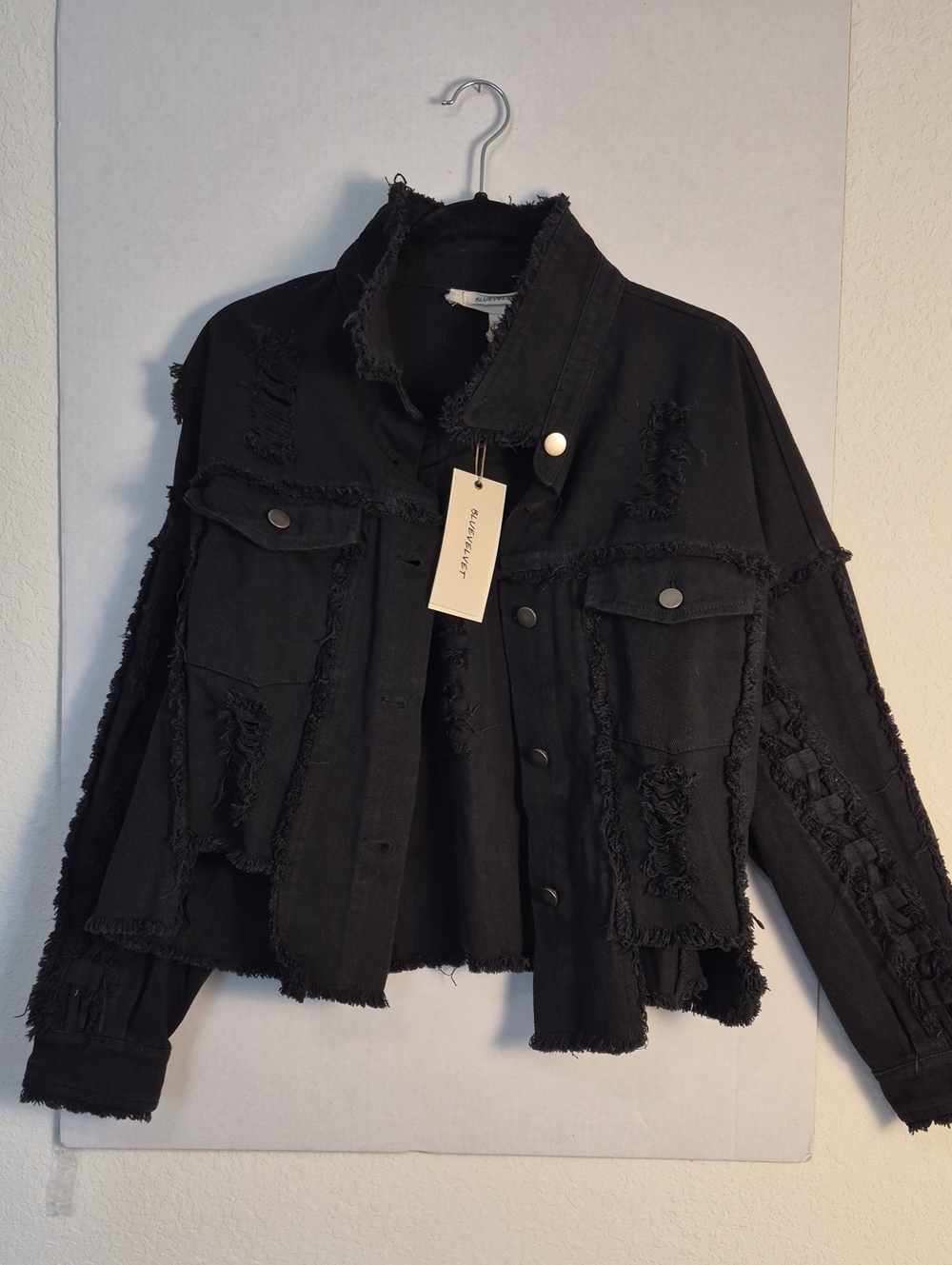 Distressed Black Crop Denim Jacket - Women's Jean Jacket